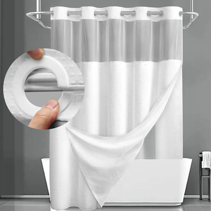 Heavyweight Waffle Weave Shower Curtain – No-Hook Snap-On Design For Effortless Setup & Easy Cleaning