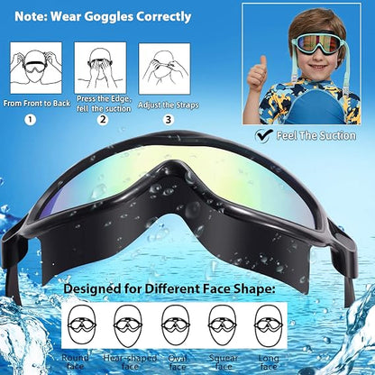 Kids Wide-View Swim Goggles – Leak-Free Large Cushion Design For Maximum Comfort Without Raccoon Eyes