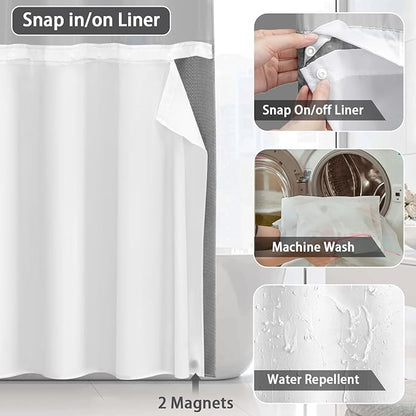 Heavyweight Waffle Weave Shower Curtain – No-Hook Snap-On Design For Effortless Setup & Easy Cleaning